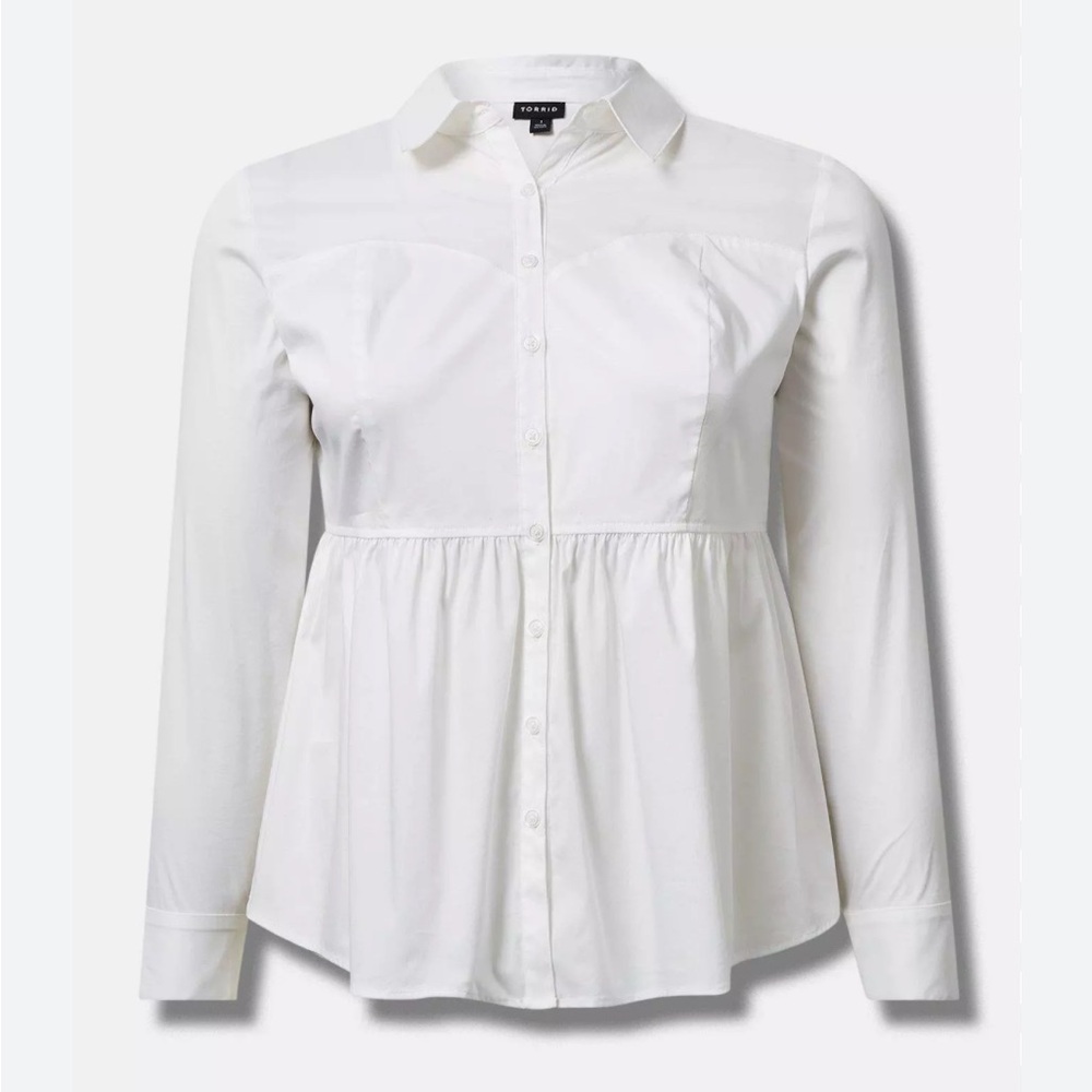 Poplin Corset Detail Smocked Back Button Up Shirt